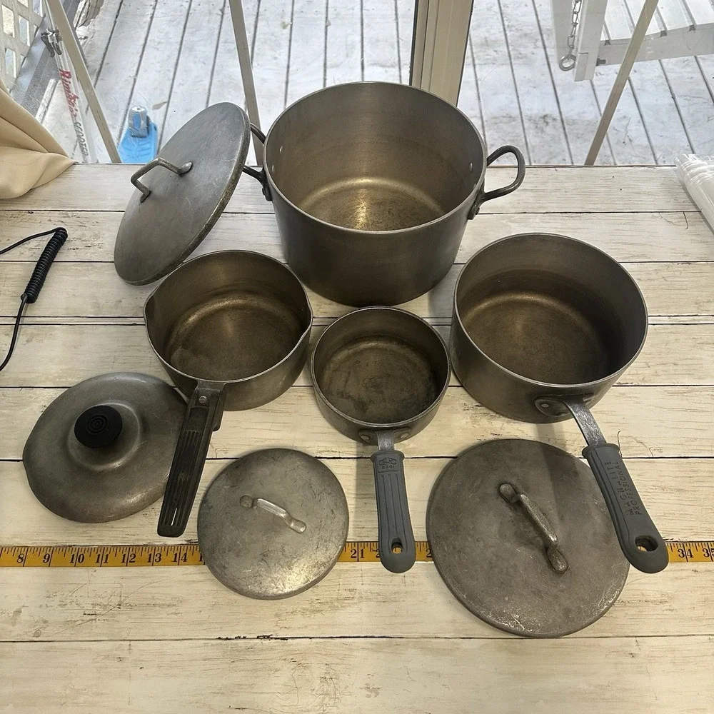 Vintage Magnalite‎ GHC USA Lot Of 6 W/ Lids 1 Qt, 2 Qt, 3qt, 7qt And Insert